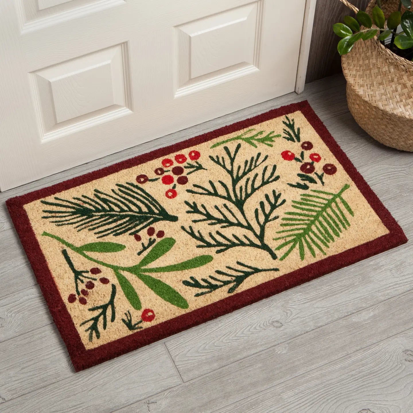 Bough and Berry Christmas Coir Doormat