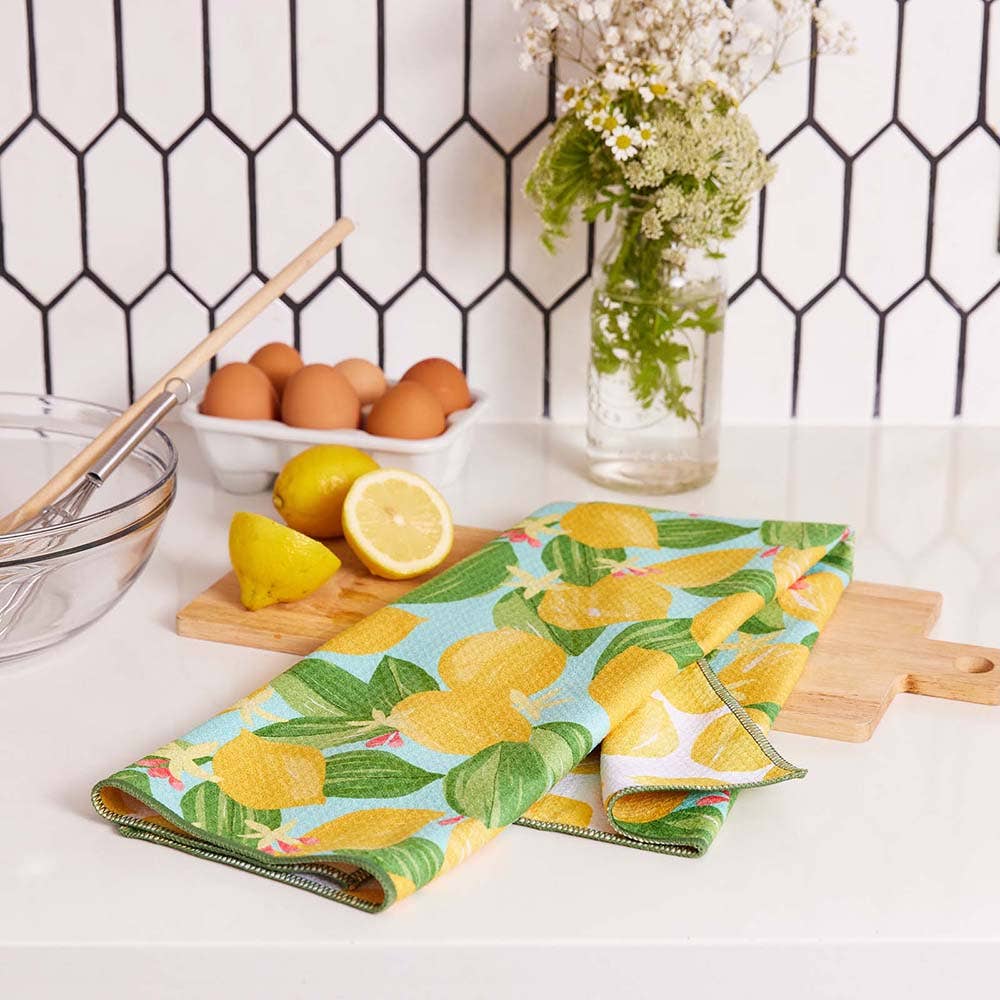 rockflowerpaper - Lemon Blossoms blu Kitchen Tea Towel