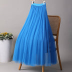 ACCITY - SOLID COLOR ELASTIC-WAIST MESH TULLE A-LINE SKIRT