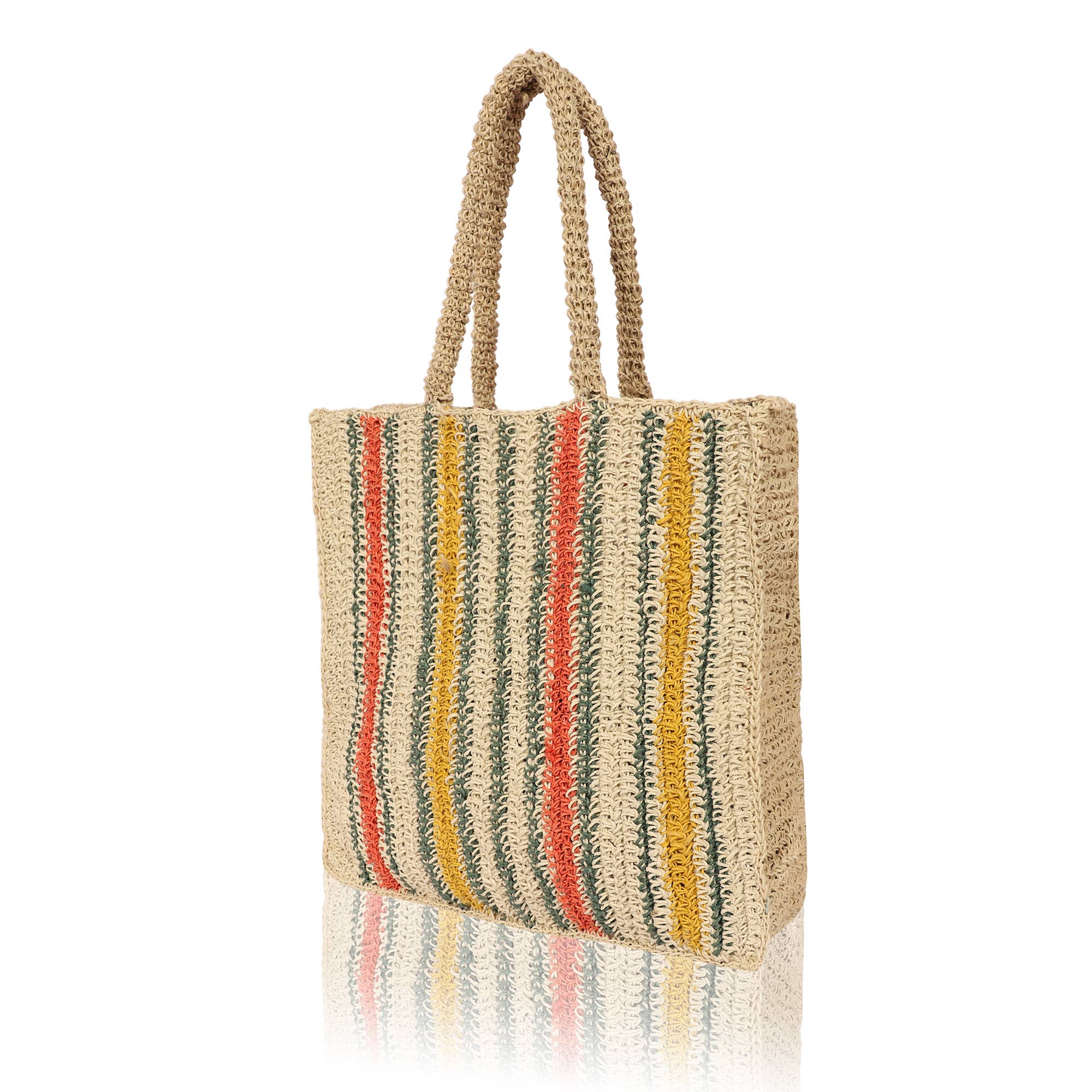 Chloe & Lex - Orange-Yellow Stripes Cotton and Pure Jute  Tote Bag