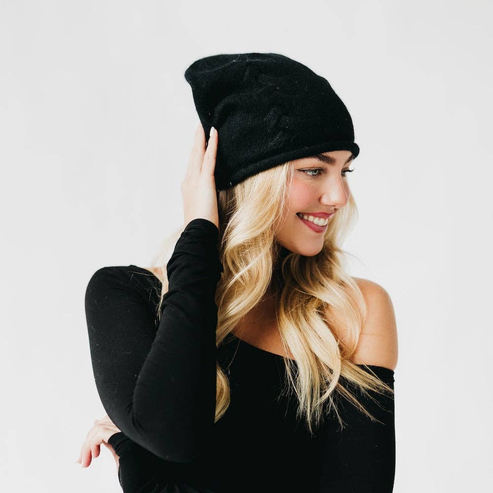 Pretty Simple - Cable Rolled Edge Cashmere Beanie