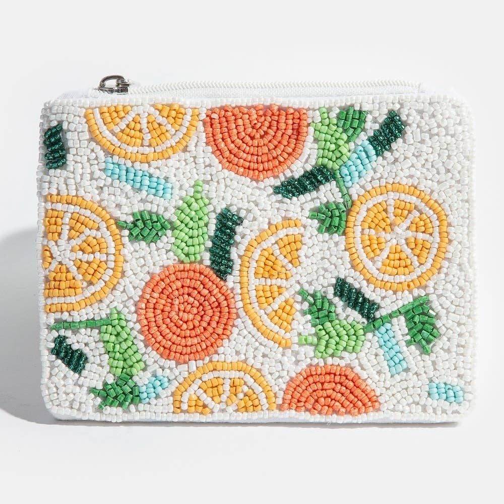 Collections by Fame Accessories - Seed Beaded Multi Lemon Fruit Coin Purse