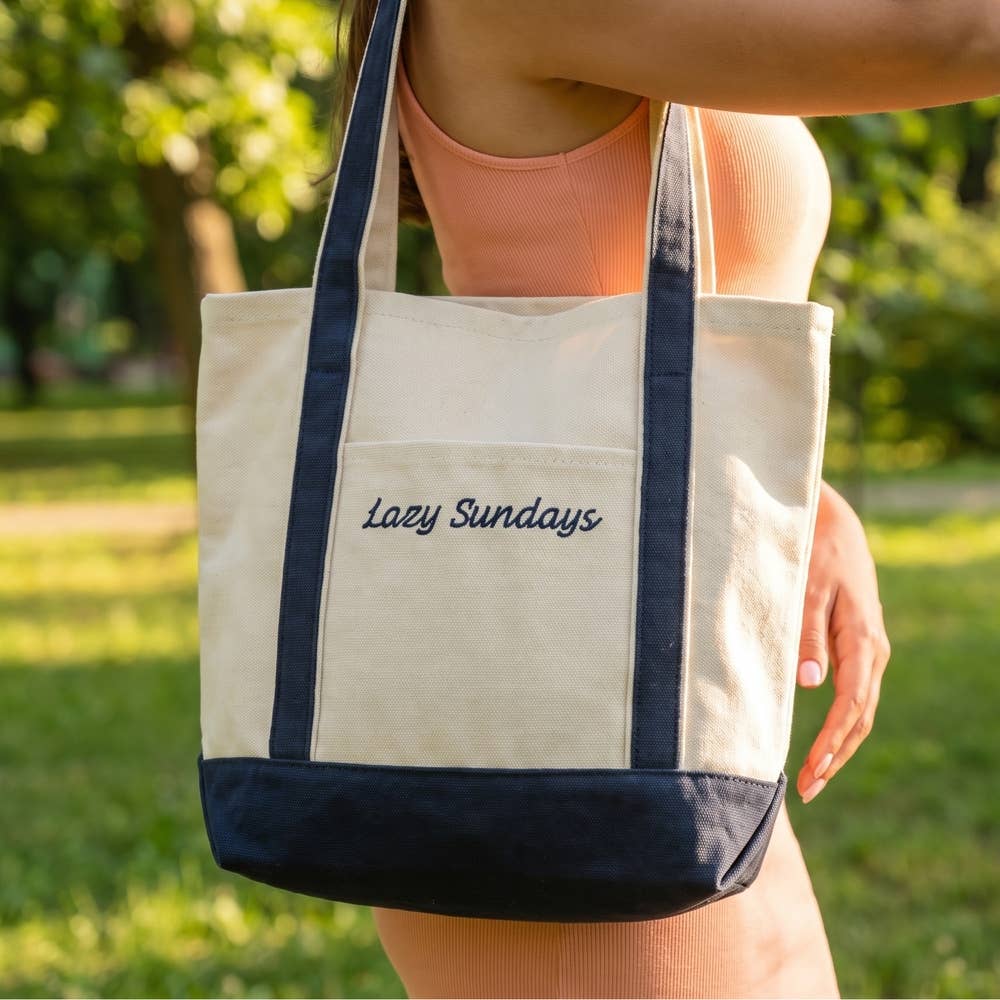 Collections by Fame Accessories - Lazy Sundays Embroidered Canvas Tote Bag