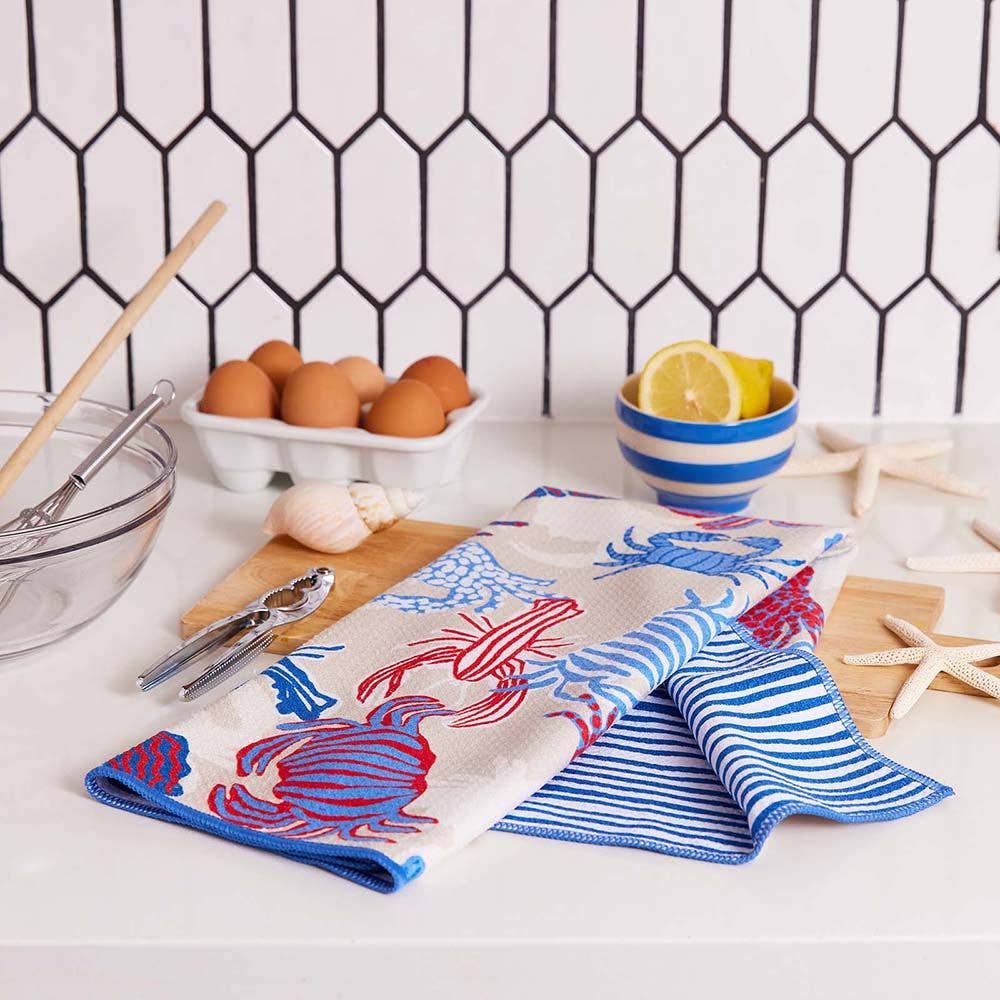 rockflowerpaper - SANDY CLAWS blu Kitchen Tea Towel