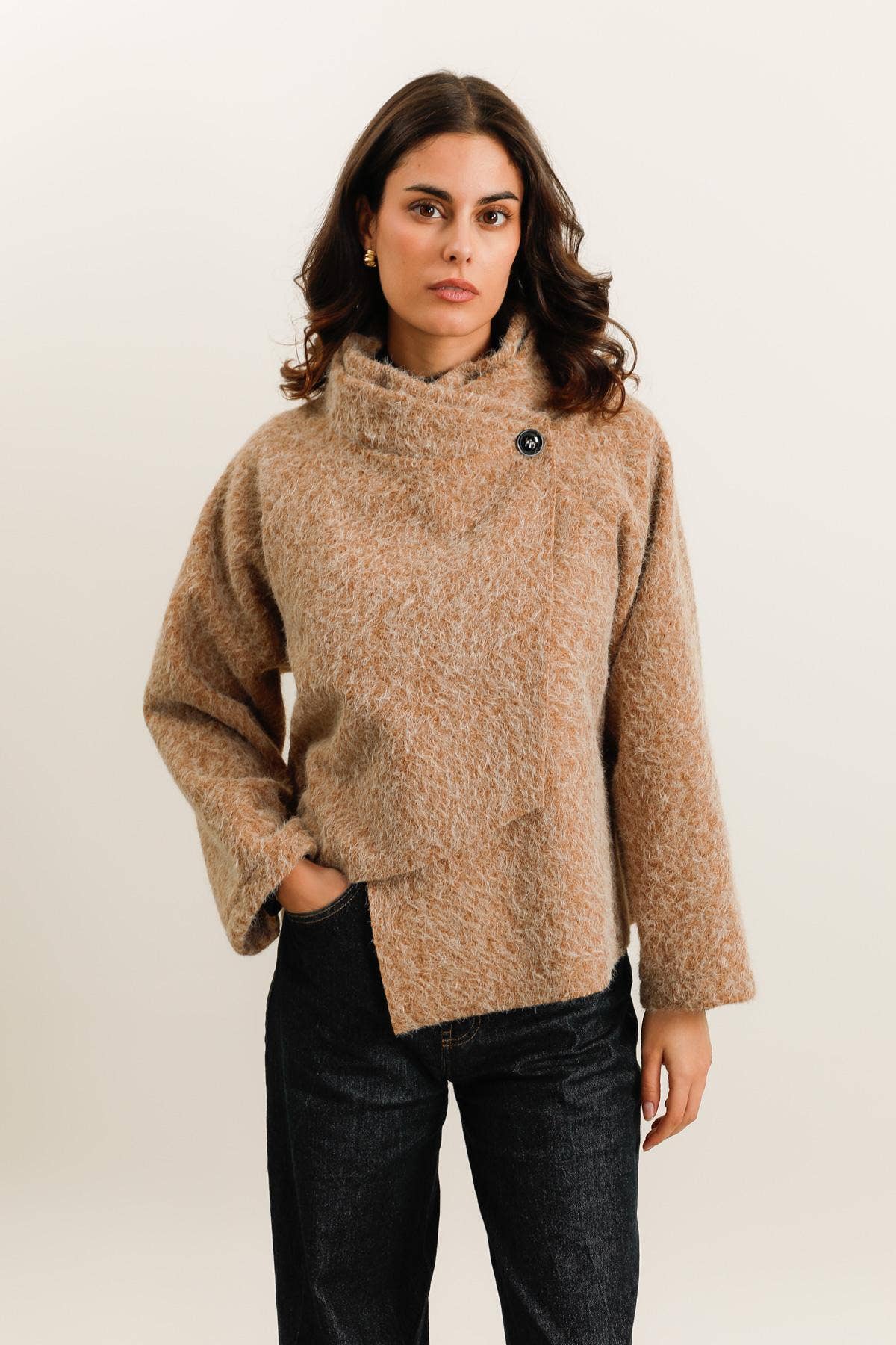 la maison des fibres naturelles - Kimono style jacket 09663 90% polyester 10% wool: Black