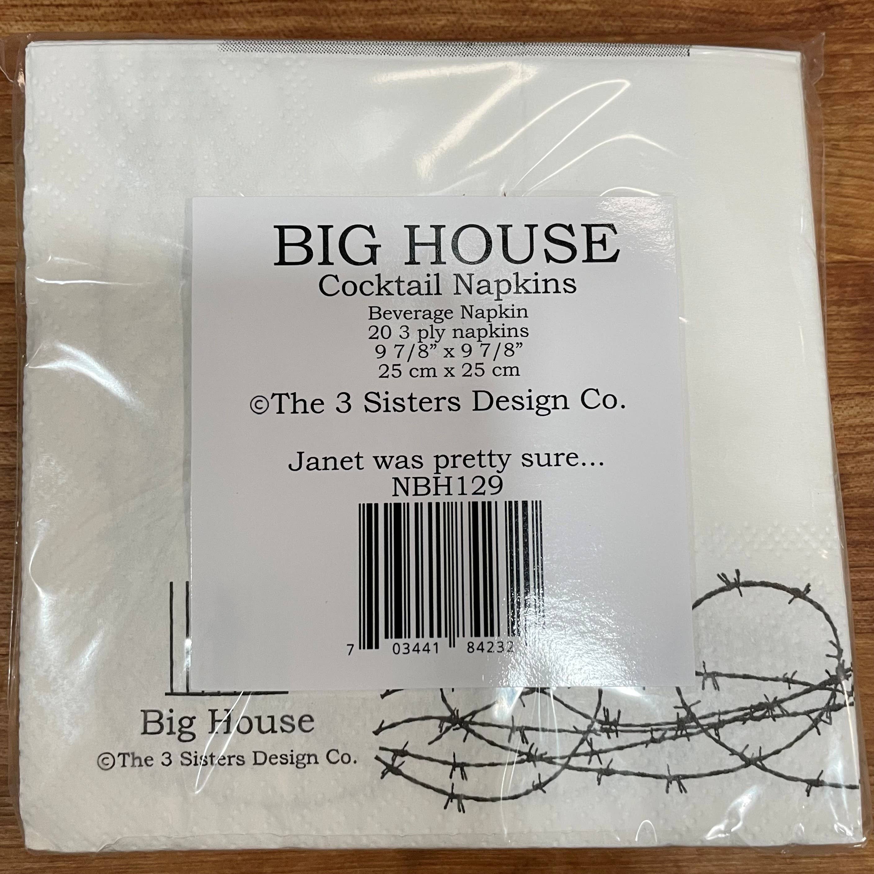 The 3 Sisters Design Co. - Big House Cocktail Napkins, Janet was pretty sure she had...