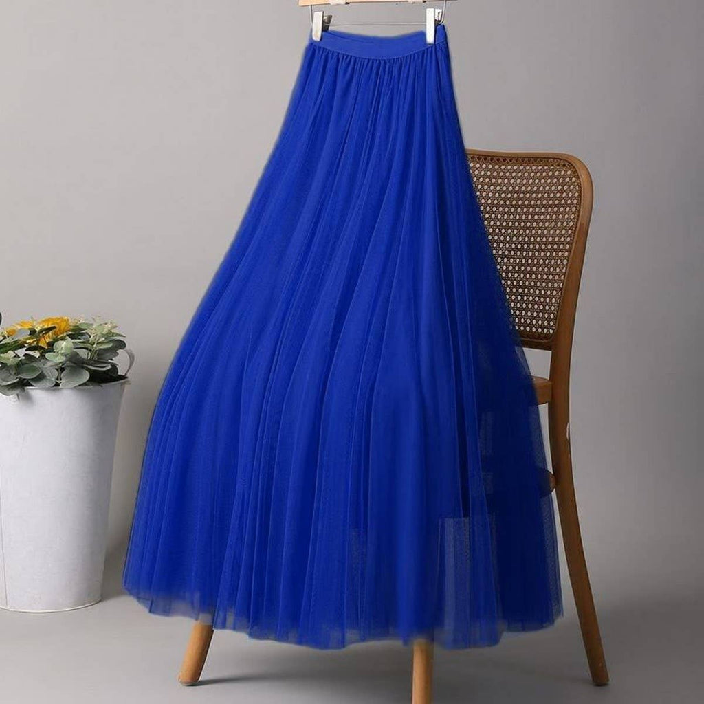 ACCITY - SOLID COLOR ELASTIC-WAIST MESH TULLE A-LINE SKIRT
