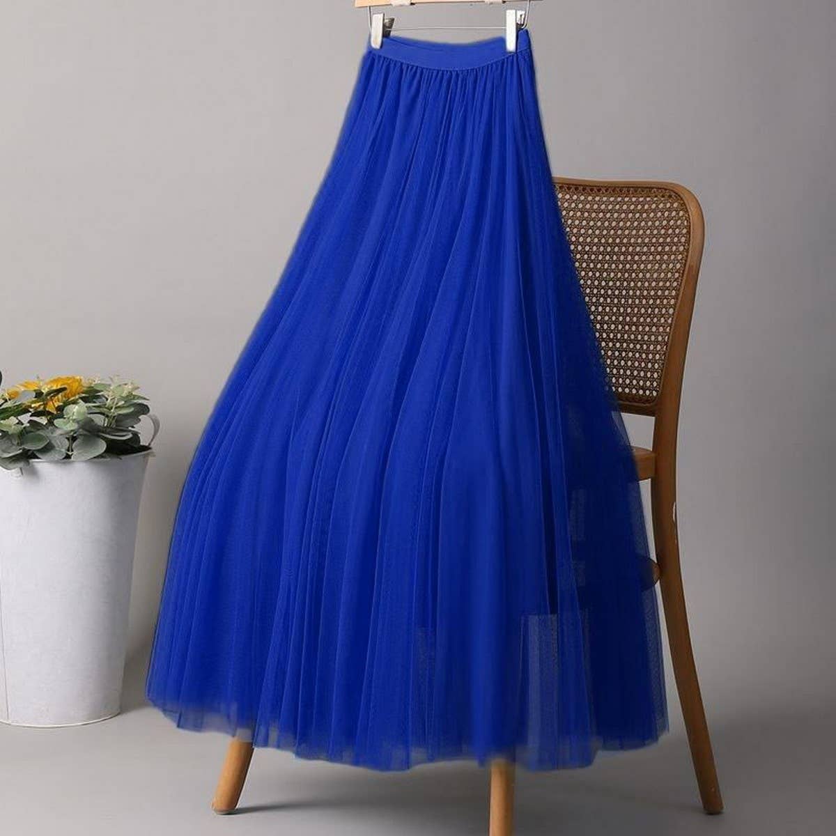 ACCITY - SOLID COLOR ELASTIC-WAIST MESH TULLE A-LINE SKIRT