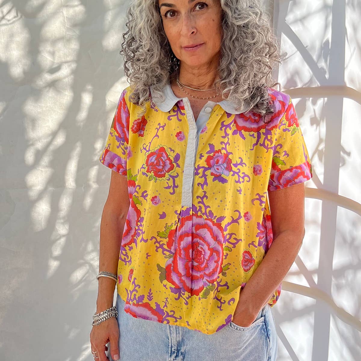 Little Journeys Chicago - Bitsy Blouse Peonies Yellow