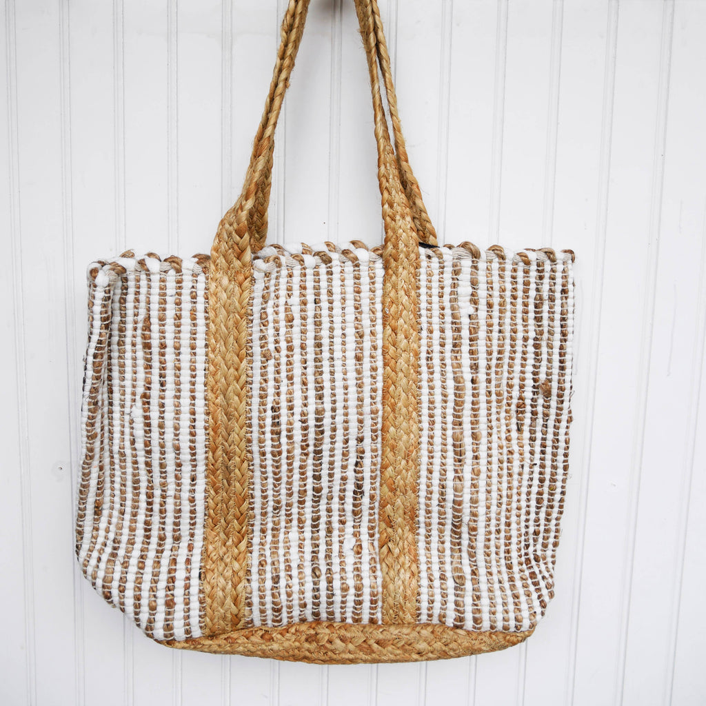 Chloe & Lex - Cotton Jute Natural White Tote