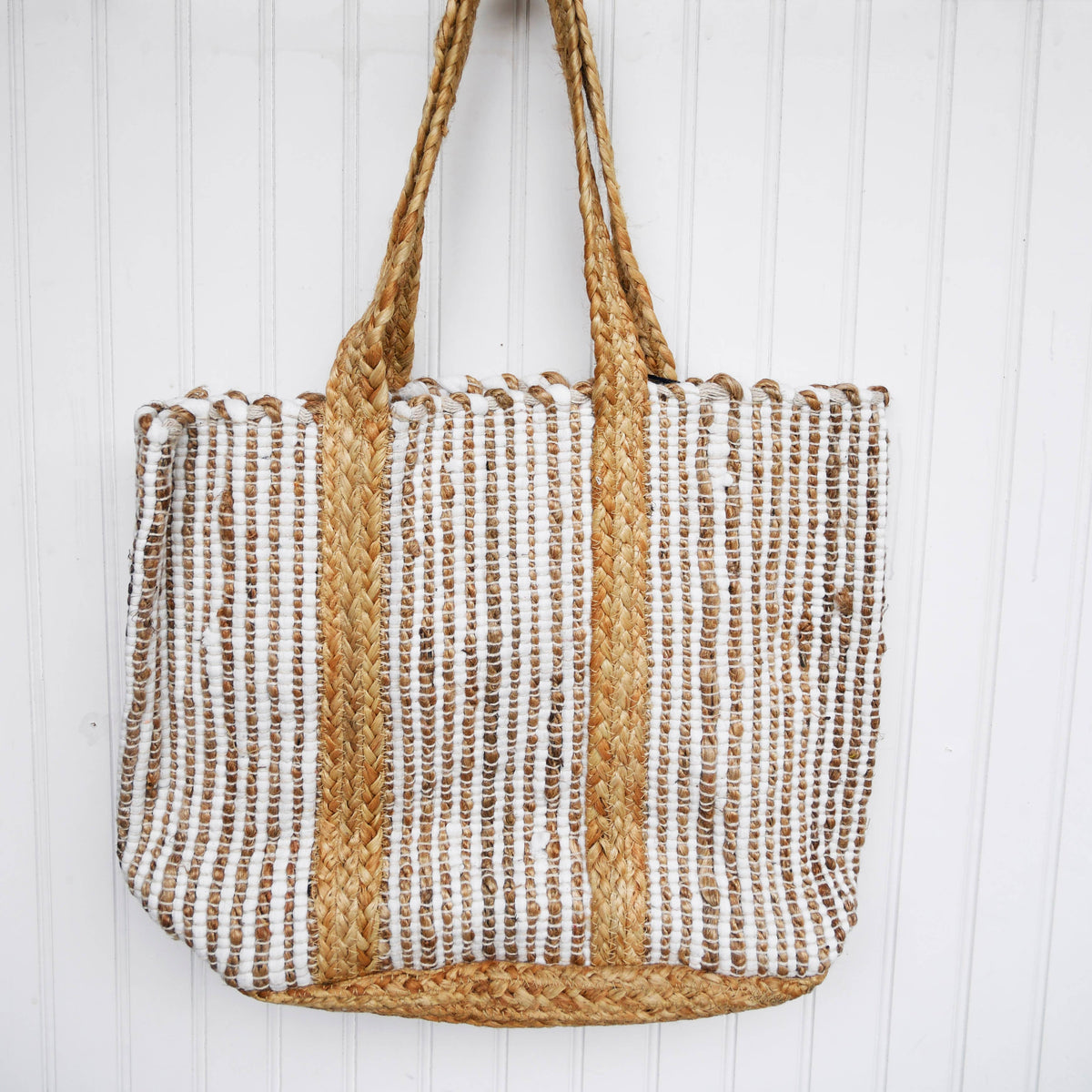 Chloe & Lex - Cotton Jute Natural White Tote