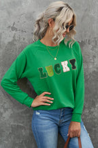 Threaded Pear - LUCKY Chenille Embroidered Graphic Sweatshirt