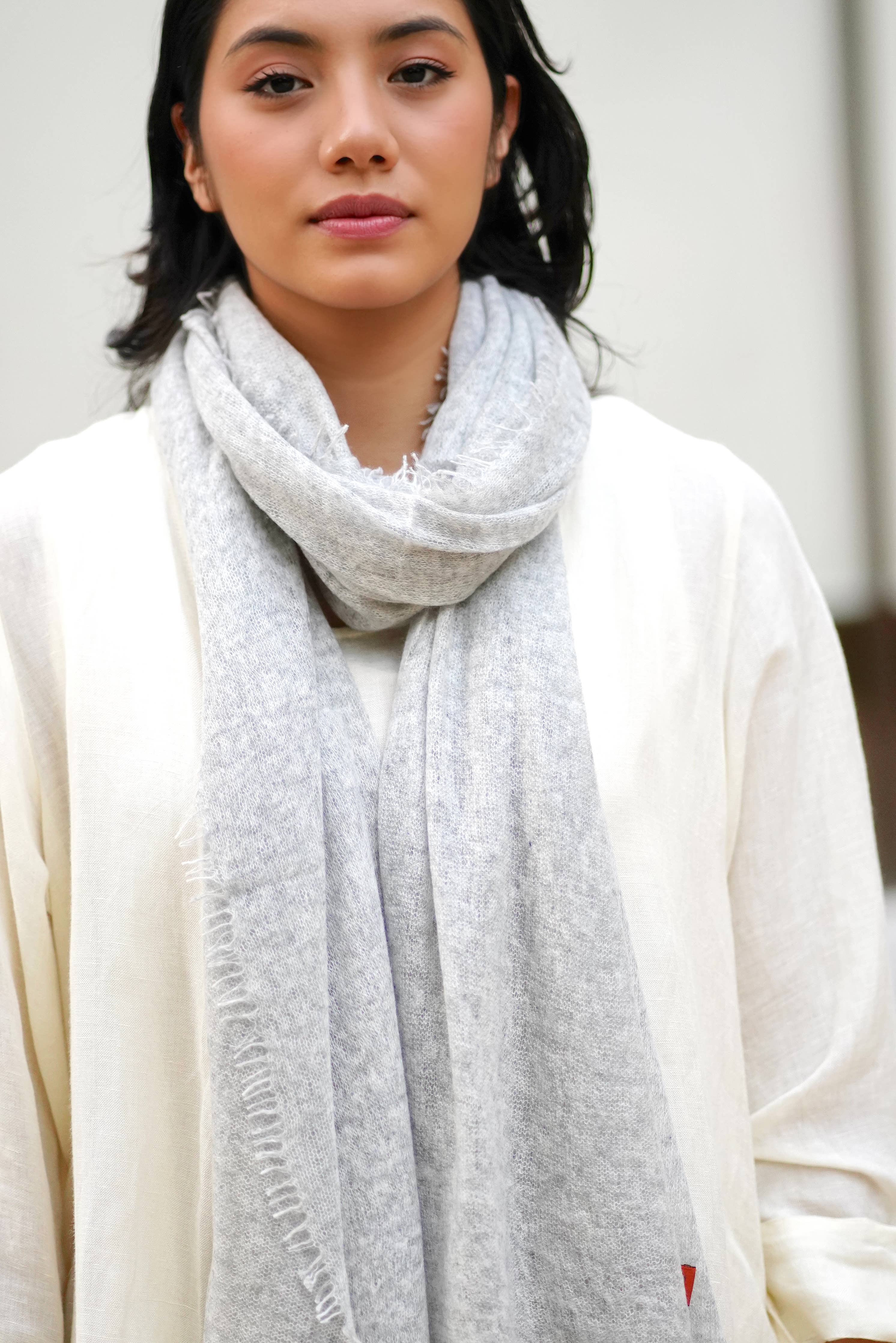 Dolma - Hand Felted Pure Cashmere Scarf Silver Grey