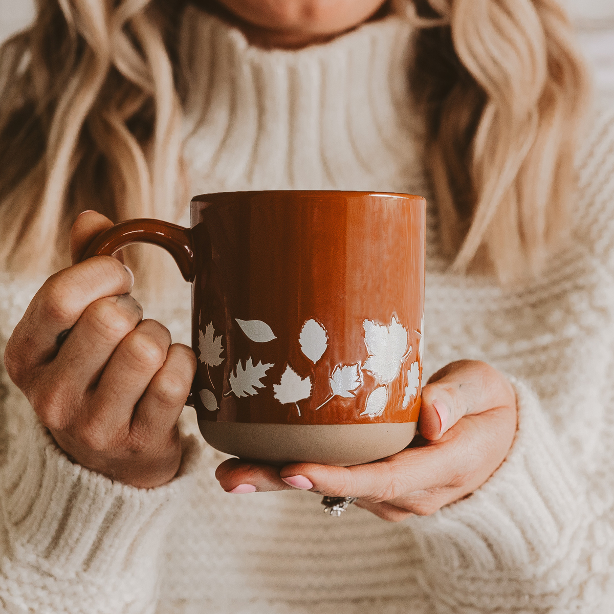 Sweet Water Decor - Fall Leaves Orange Stoneware Coffee Mug