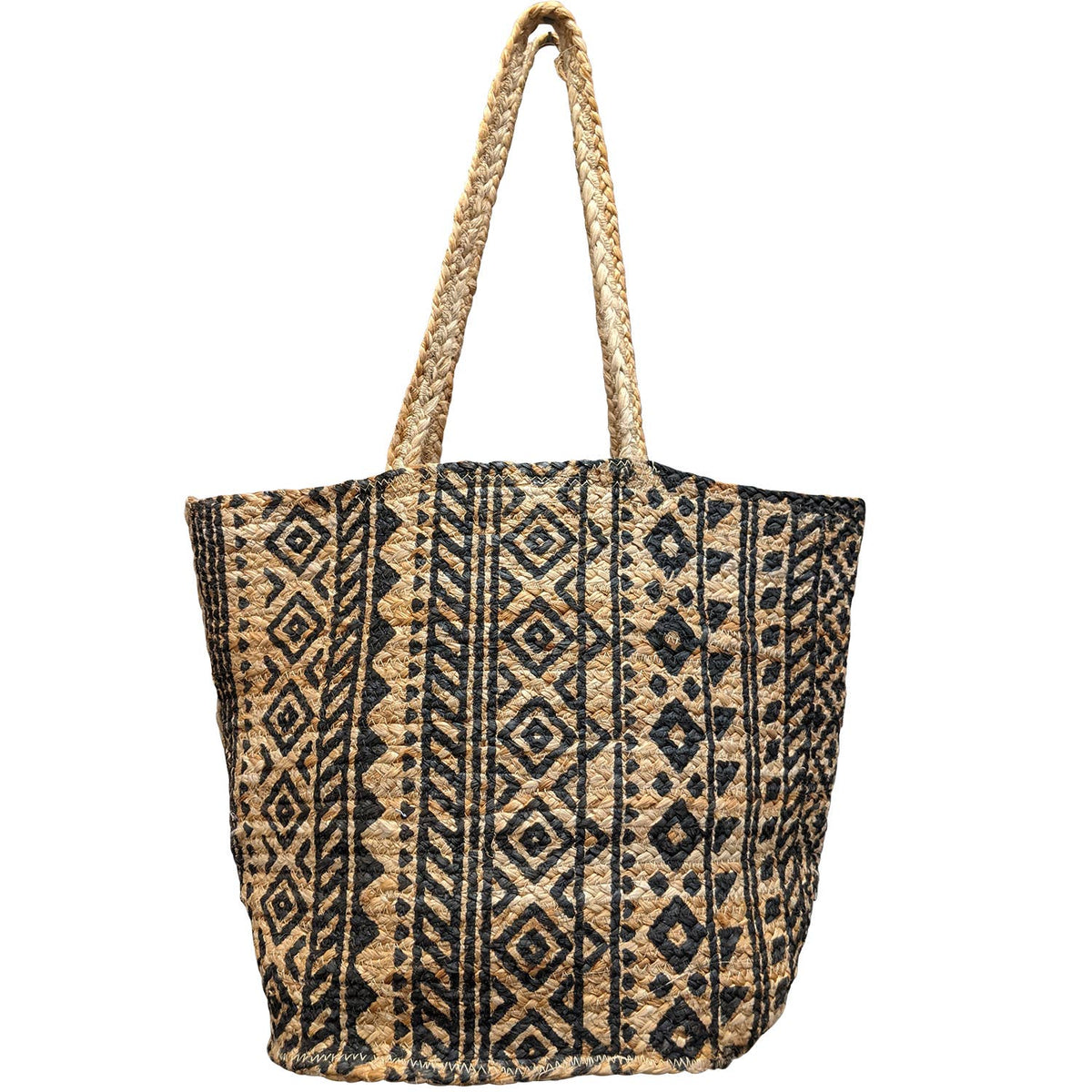 Chloe & Lex - Black Block Printed Handcrafted Jute Tote Bag