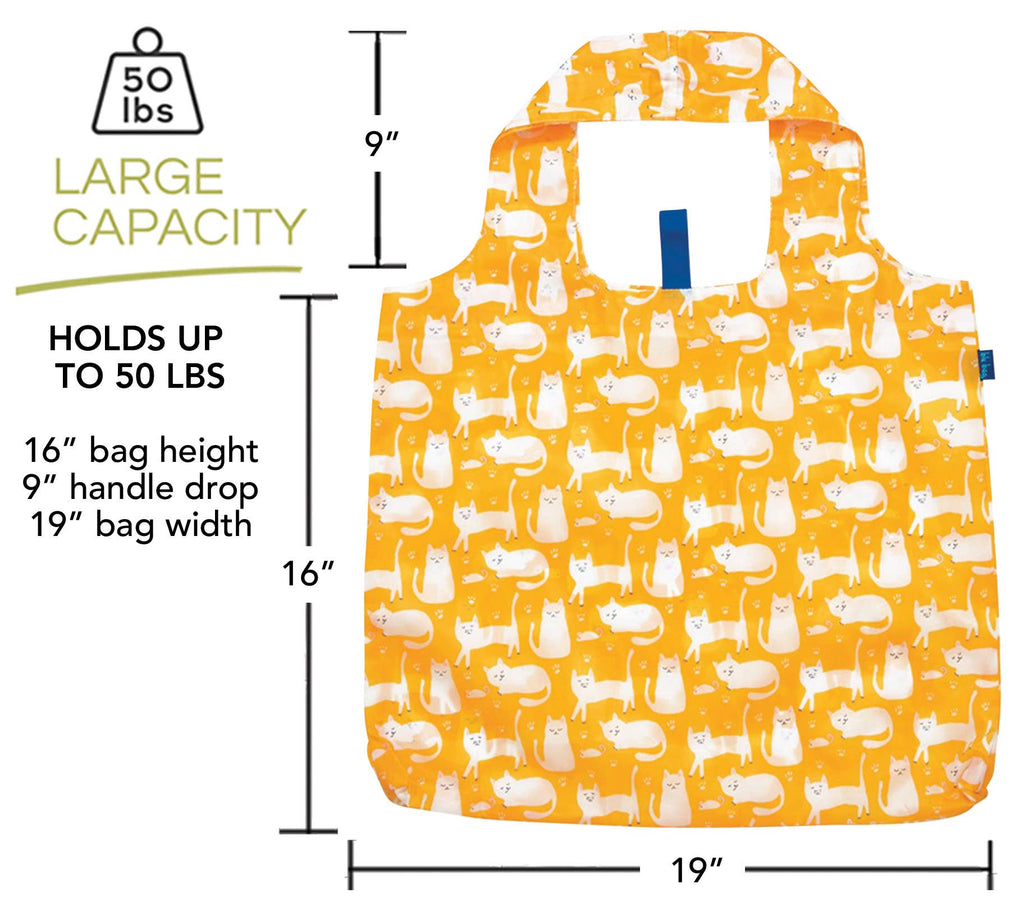 rockflowerpaper - KITTY CATS YELLOW blu Bag Reusable Shopper Tote
