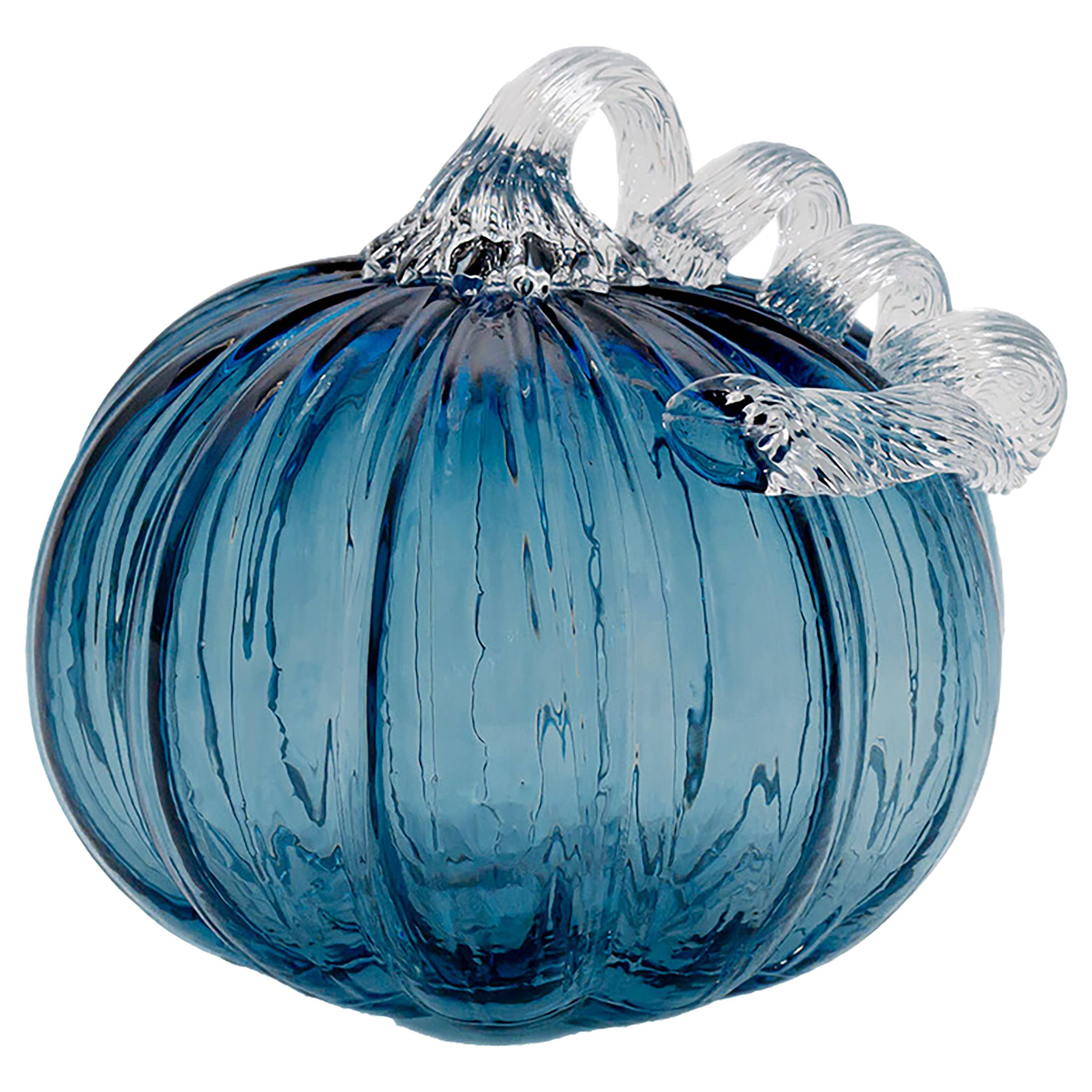 Boston International - 5.75" Savory Blue Glass Pumpkin Small Fall Autumn