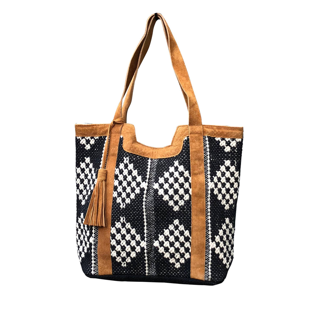 Chloe & Lex - Leather Trimmed Diamond Tote Black and White