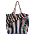 Chloe & Lex - Embroidered Stripes Design Durable Fabric Tote Bag