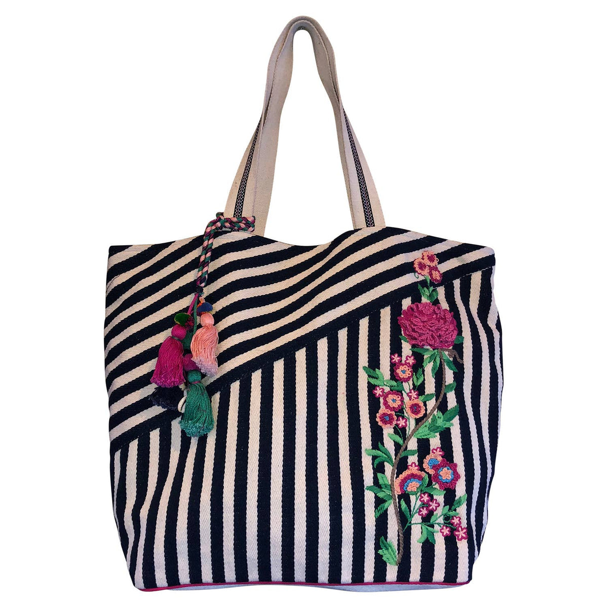 Chloe & Lex - Embroidered Stripes Design Durable Fabric Tote Bag