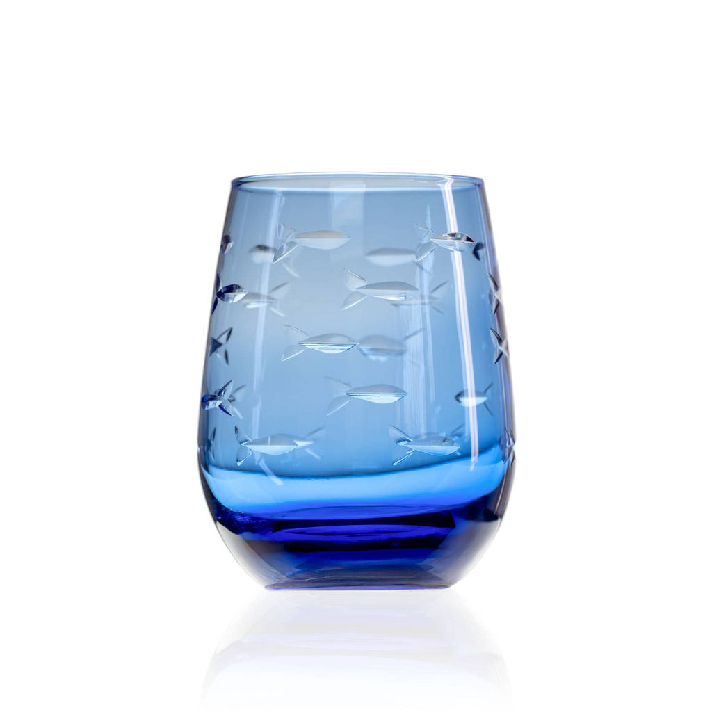 Rolf Glass - School of Fish 15oz Blue Stemless Wine Tumbler Glass