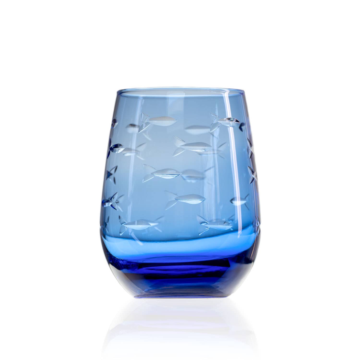 Rolf Glass - School of Fish 15oz Blue Stemless Wine Tumbler Glass