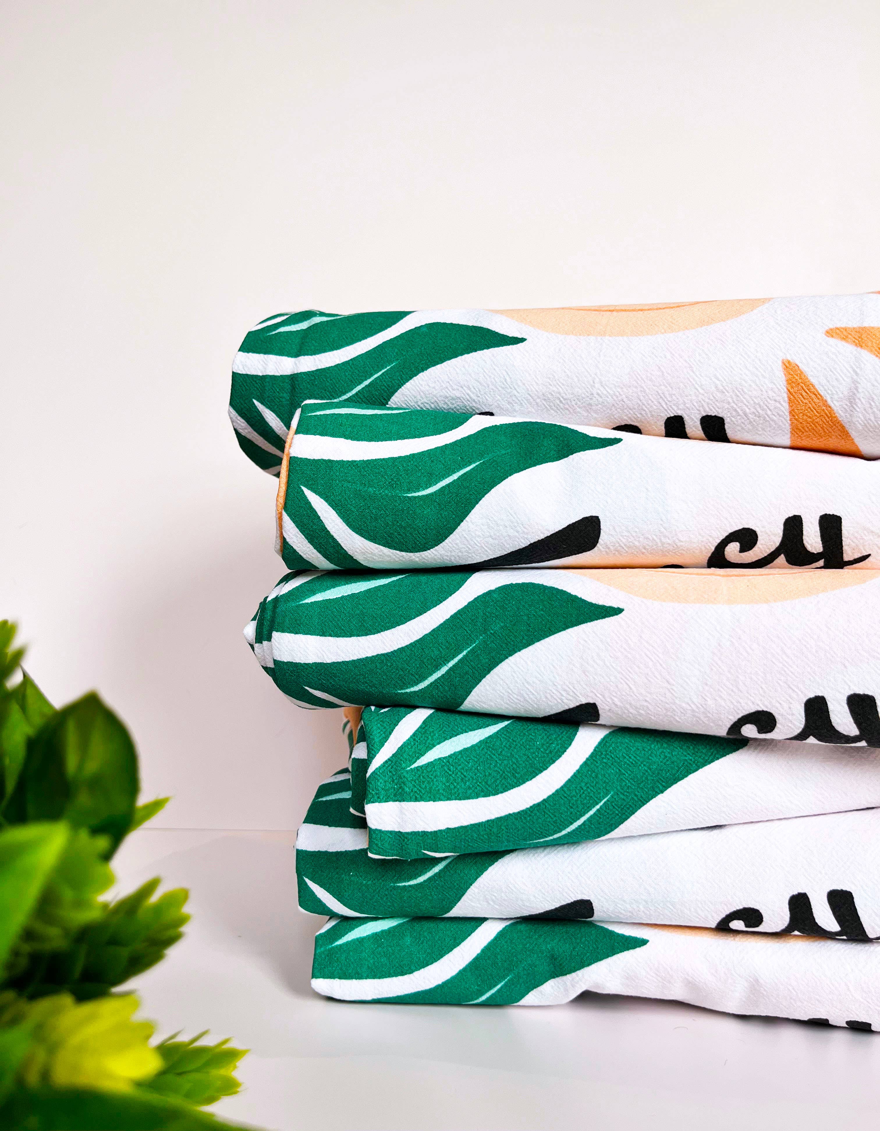 The Coin Laundry - Fancy as Fuck - PINK/GREEN Modern Floral Kitchen Towel