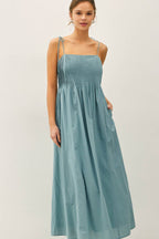 Be Cool - COTTON PINTUCK BODICE W TIE STRAP MAXI DRESS
