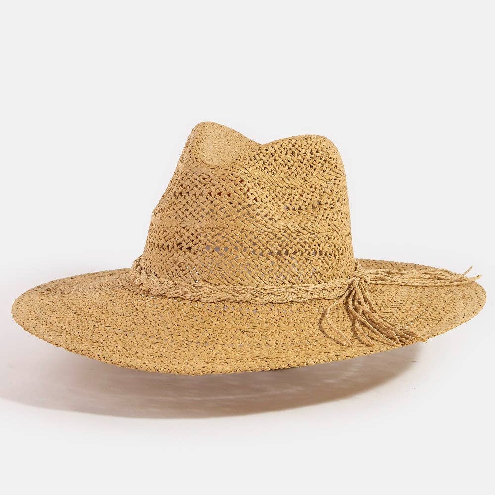 Collections by Fame Accessories - Braided Rope Band Straw Hat