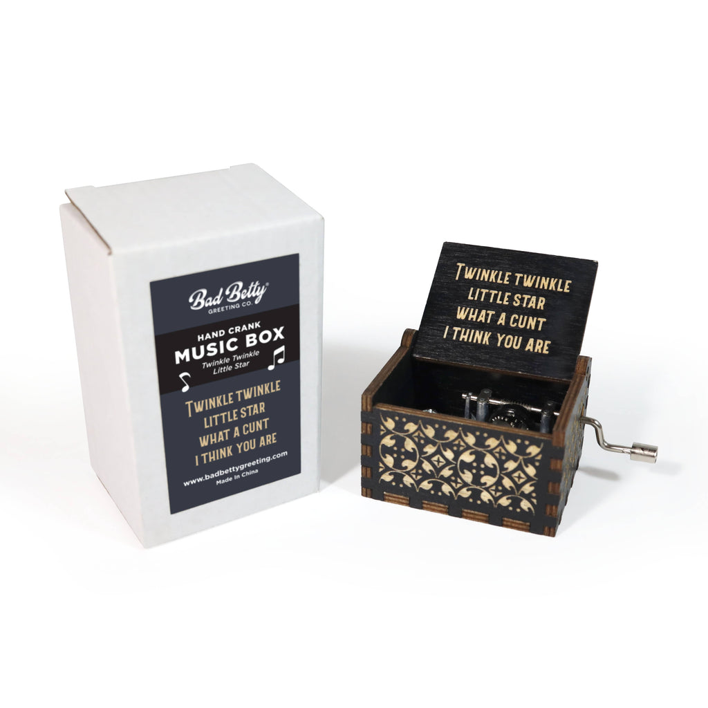 Bad Betty Greeting Co. - Funny Twinkle Twinkle Hand-Crank Music Box - Wooden Lasered