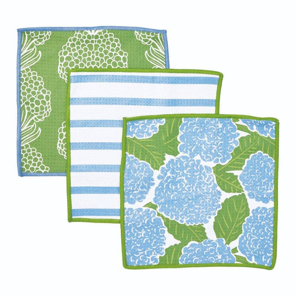 rockflowerpaper - BLUE HYDRANGEA Dish Cloths, Set of 3