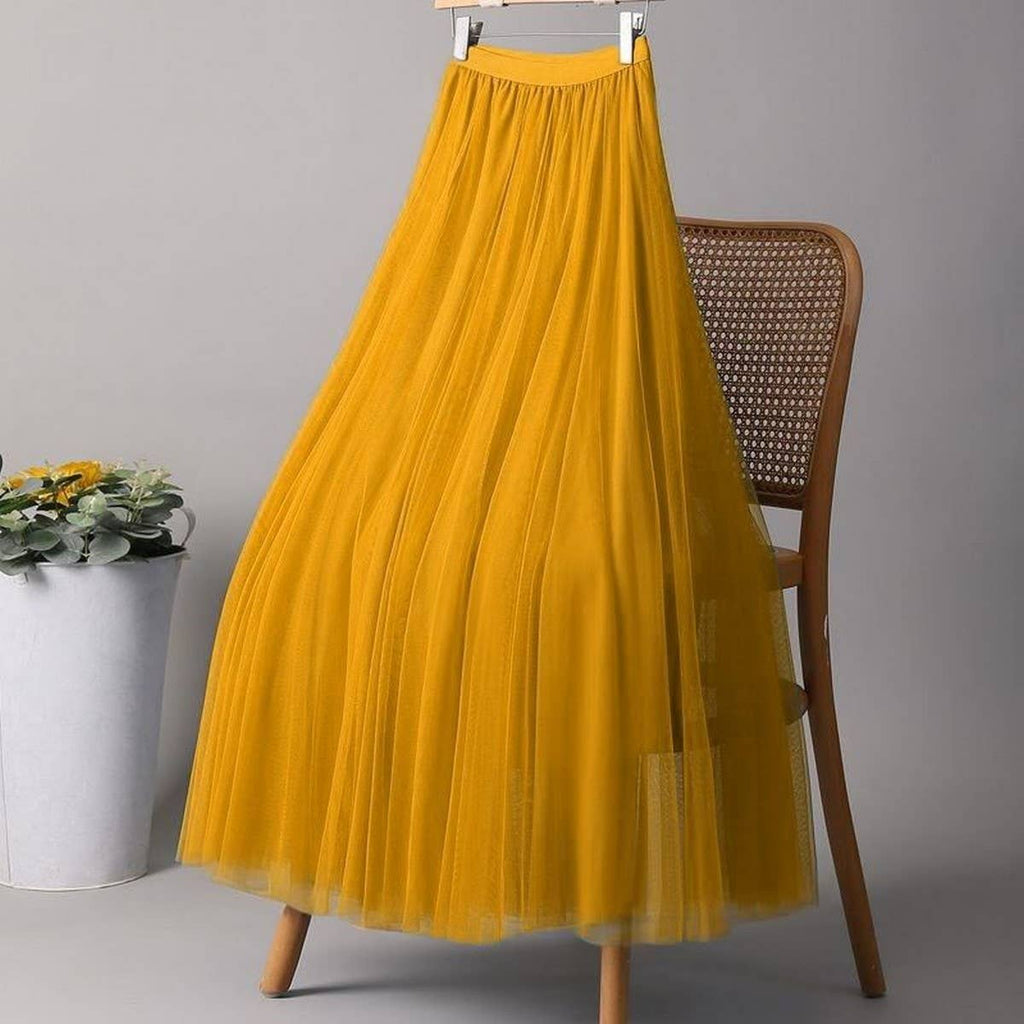 ACCITY - SOLID COLOR ELASTIC-WAIST MESH TULLE A-LINE SKIRT