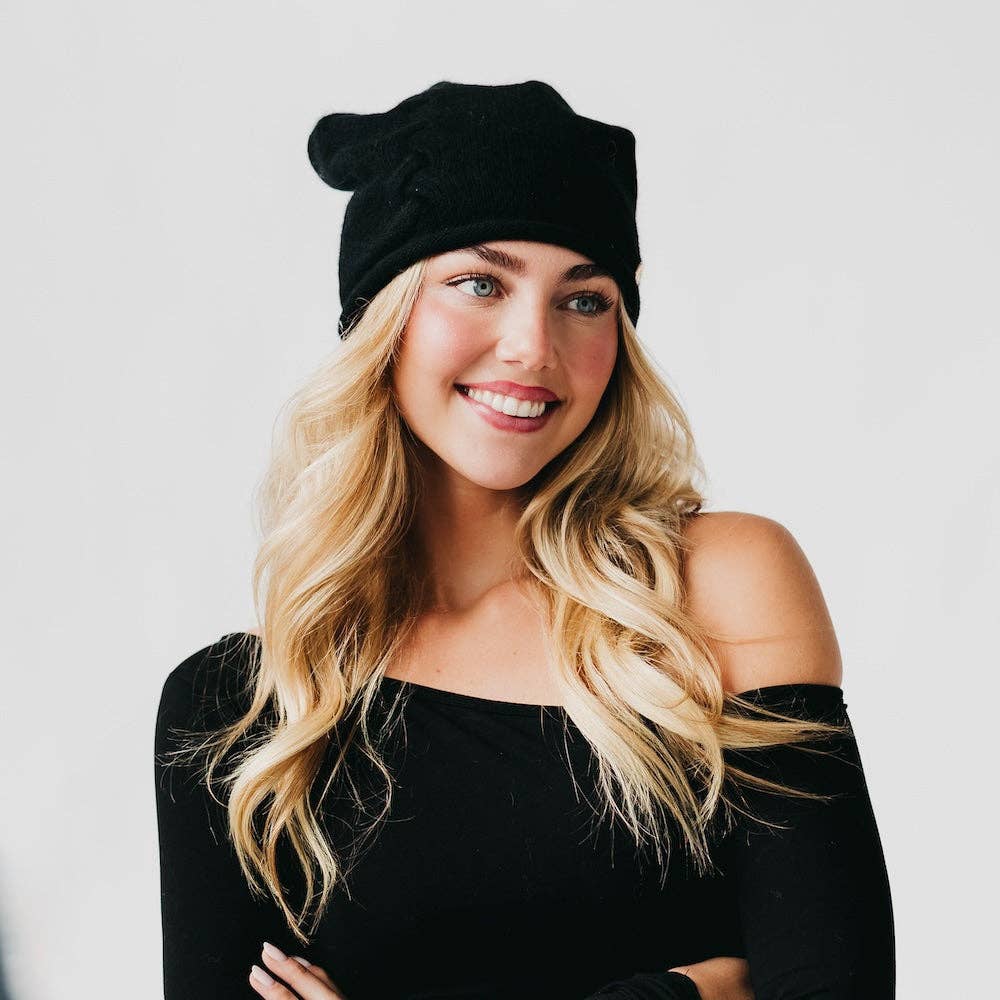 Pretty Simple - Cable Rolled Edge Cashmere Beanie