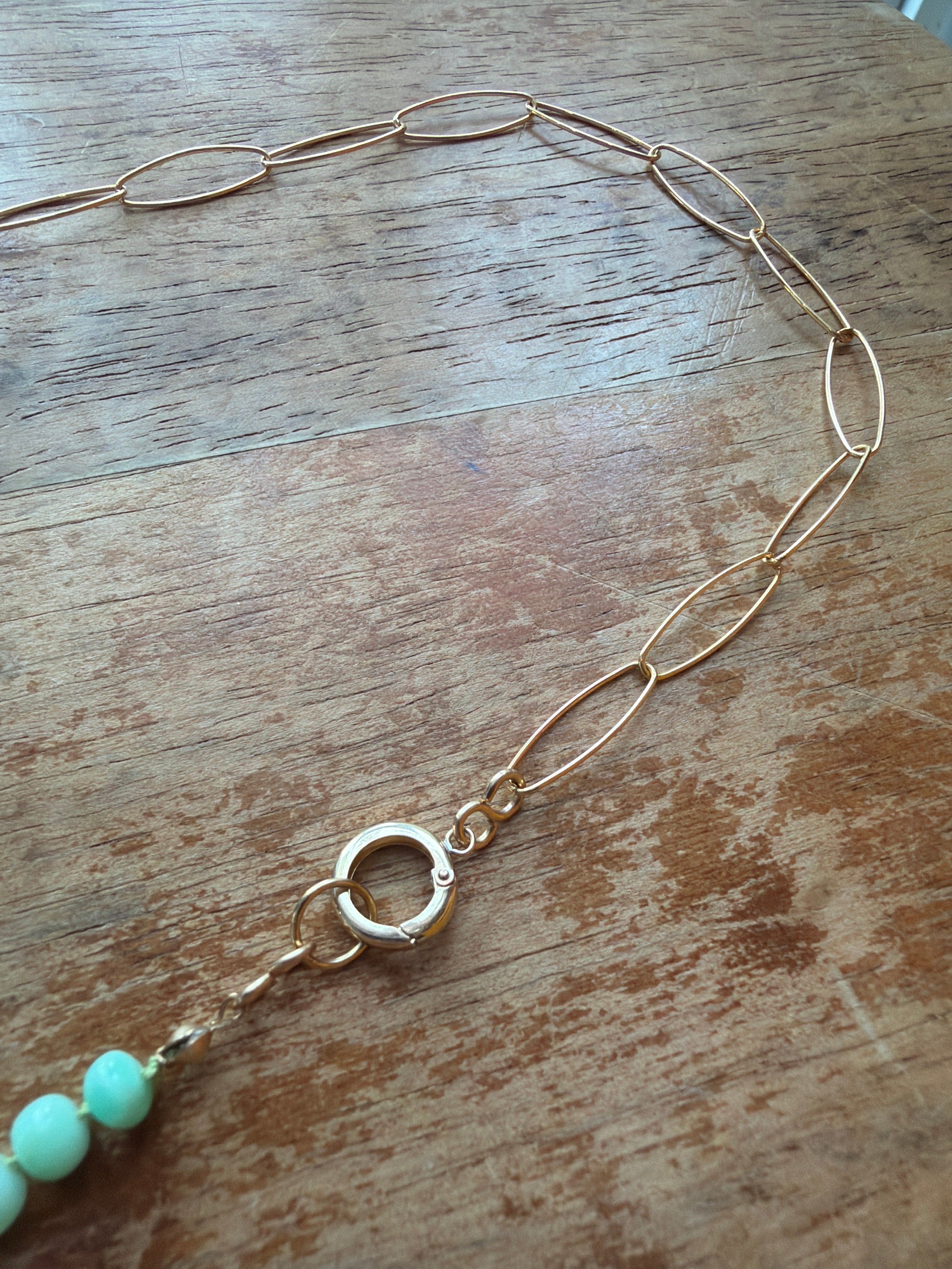 Live Oak Designs - Oval Cable Chain With Green Opal on Silk Necklace