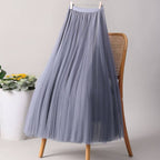 ACCITY - SOLID COLOR ELASTIC-WAIST MESH TULLE A-LINE SKIRT