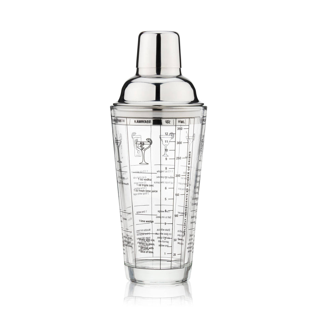 TRUE - 7-Cocktail Recipe Stainless Steel & Glass Shaker - 13.5 oz