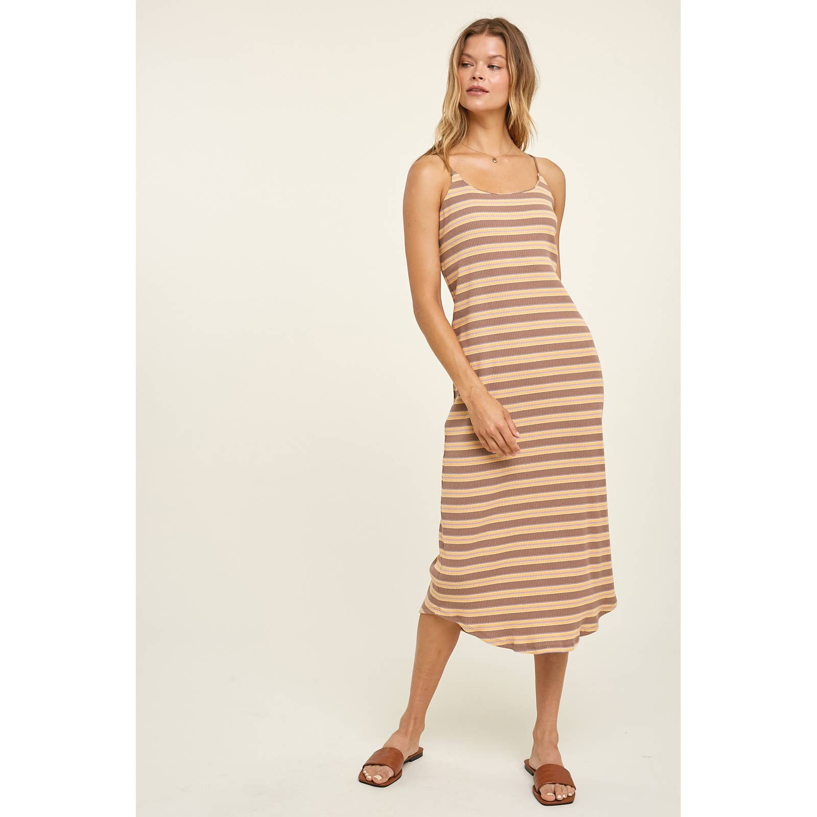 Wishlist Apparel - STRIPED KNIT MIDI DRESS WITH ROUND HEM / WL22-7026