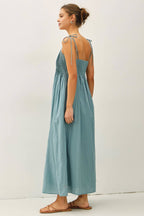 Be Cool - COTTON PINTUCK BODICE W TIE STRAP MAXI DRESS