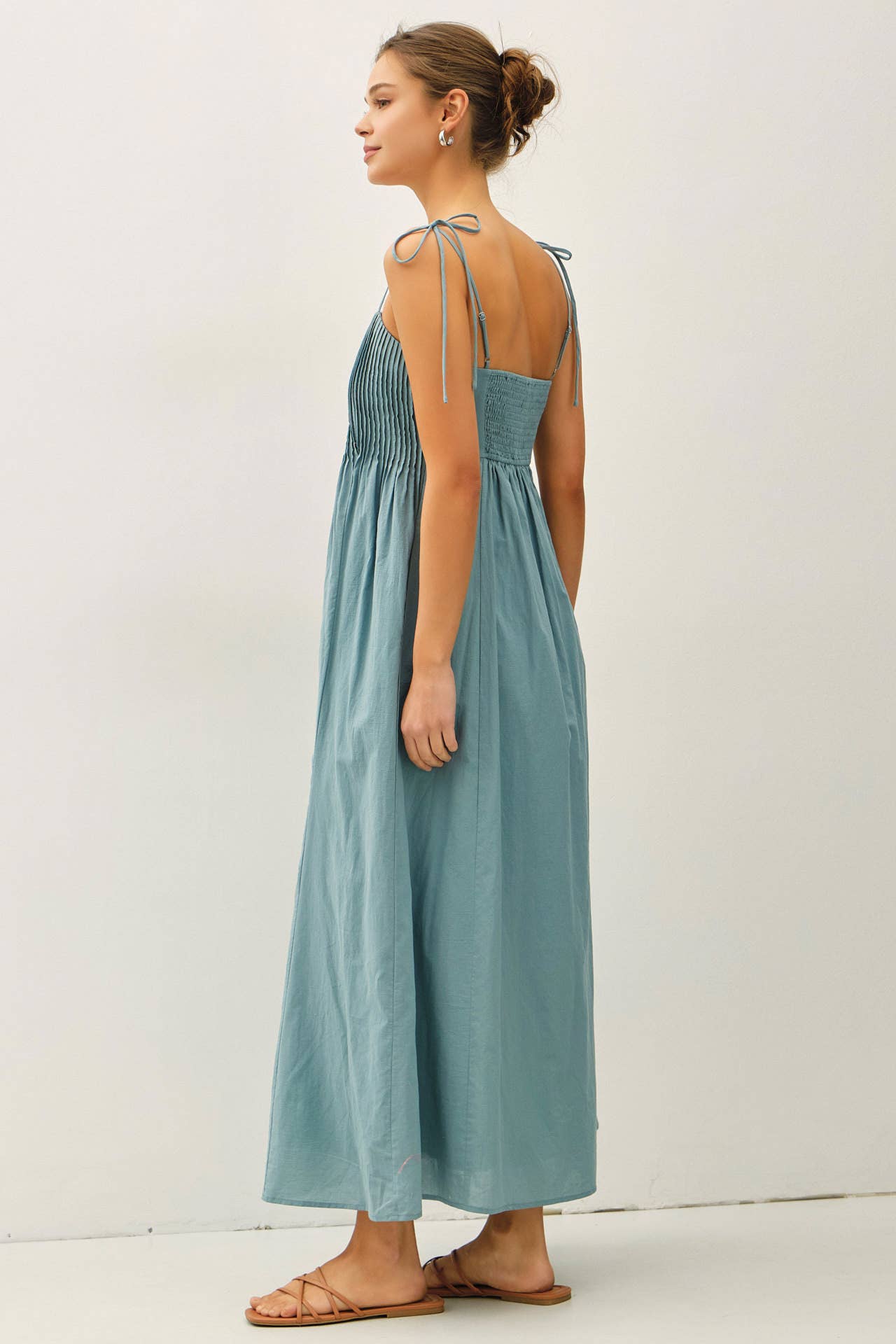 Be Cool - COTTON PINTUCK BODICE W TIE STRAP MAXI DRESS