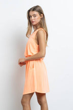 Cherish Apparel - D7375 Sleeveless Henley Style French Terry Dress