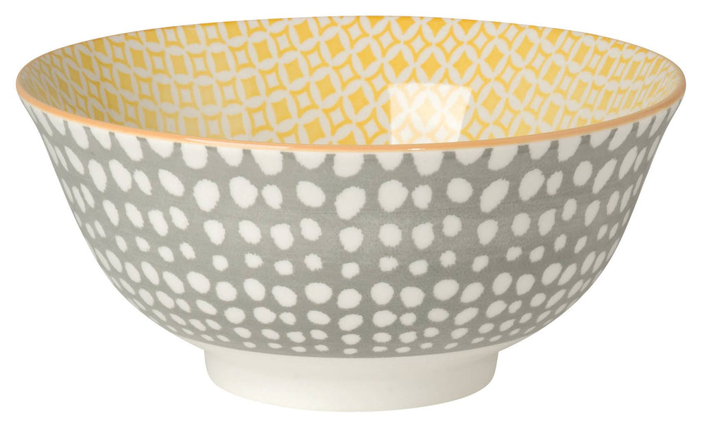 Now Designs by Danica - Dots Gray and Yellow Stamped Bowl 6 inch