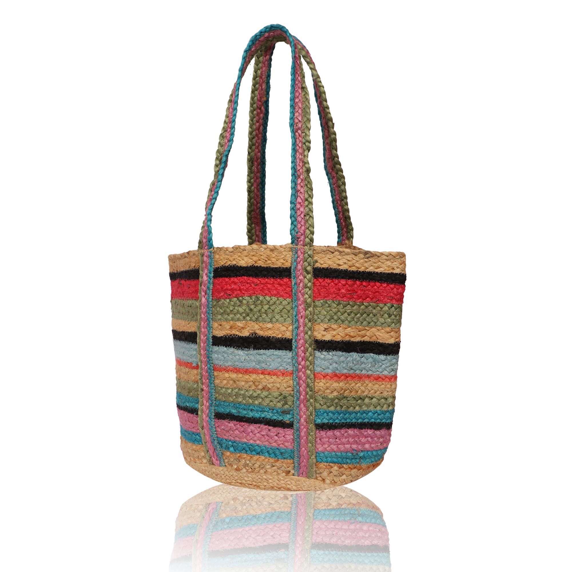Chloe & Lex - Colorful Stripes Hand-Dyed Pure Jute Tote Bag for Women