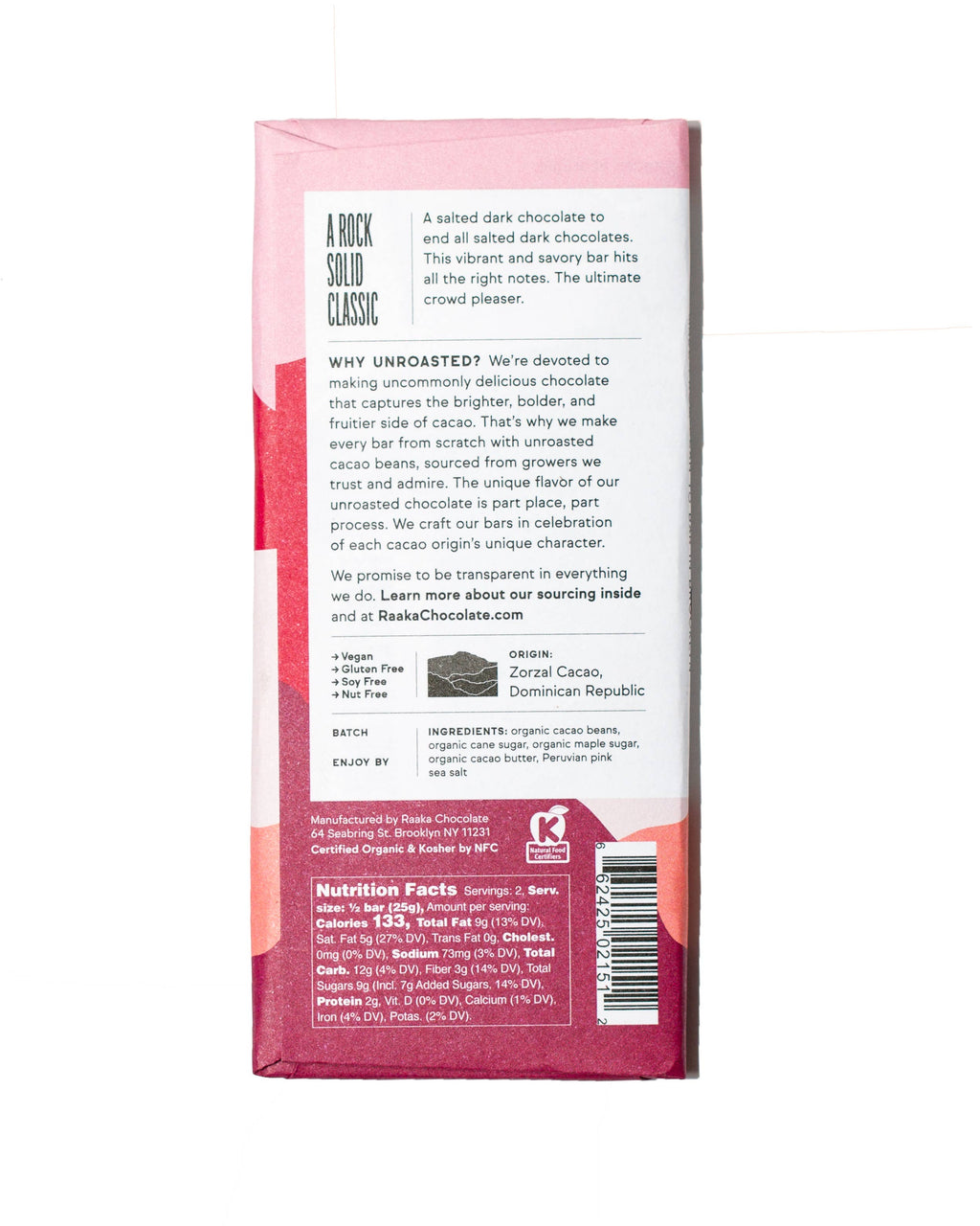 Raaka Chocolate - 71% Pink Sea Salt Chocolate Bar