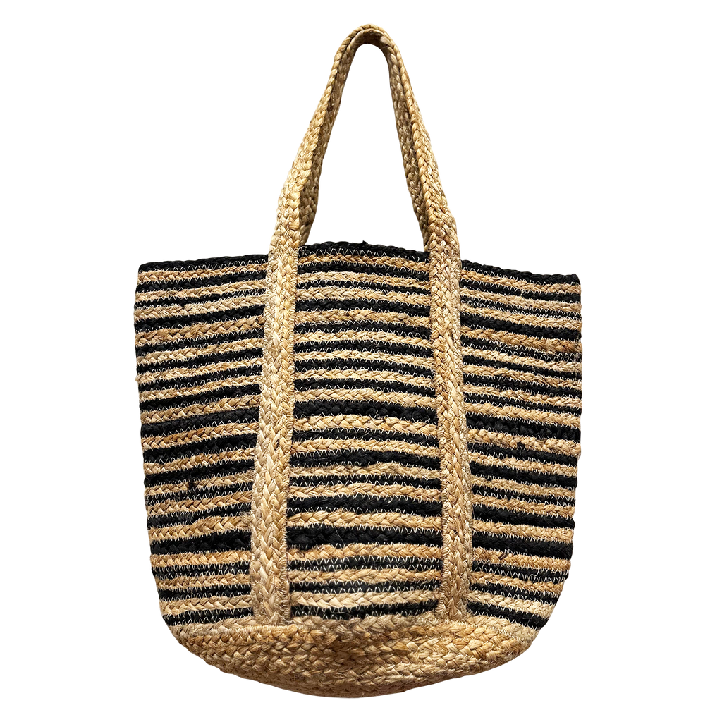 Chloe & Lex - Black-Natural Stripe Cotton & Jute Fibers Tote Bag