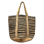Chloe & Lex - Black-Natural Stripe Cotton & Jute Fibers Tote Bag