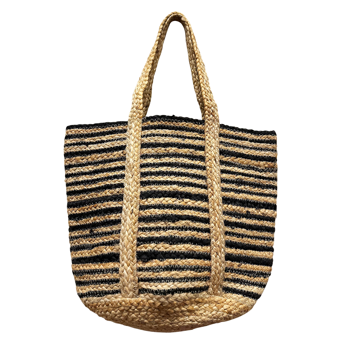 Chloe & Lex - Black-Natural Stripe Cotton & Jute Fibers Tote Bag