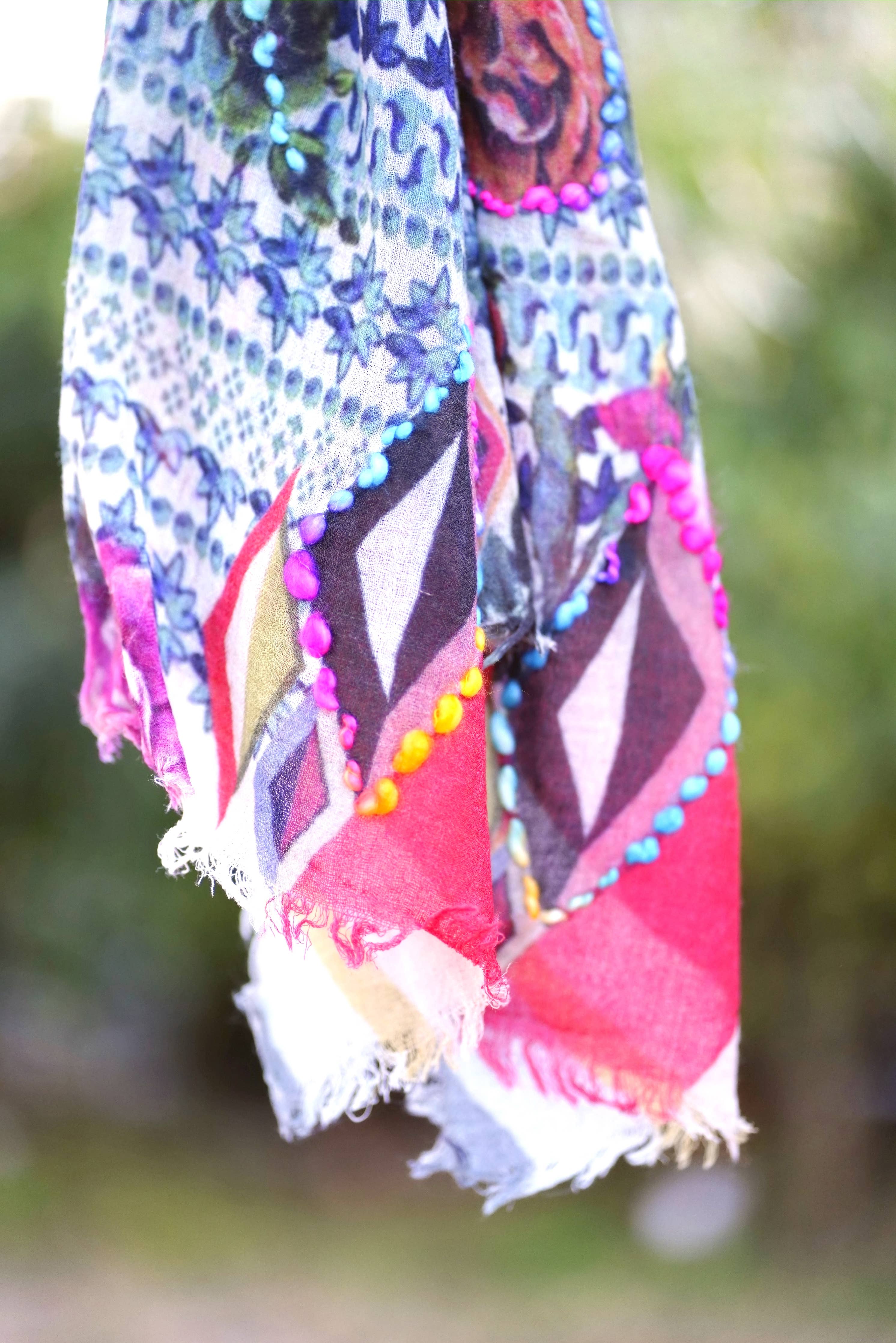 Dolma - Gul Embroidered Floral WoolScarf/Wrap 