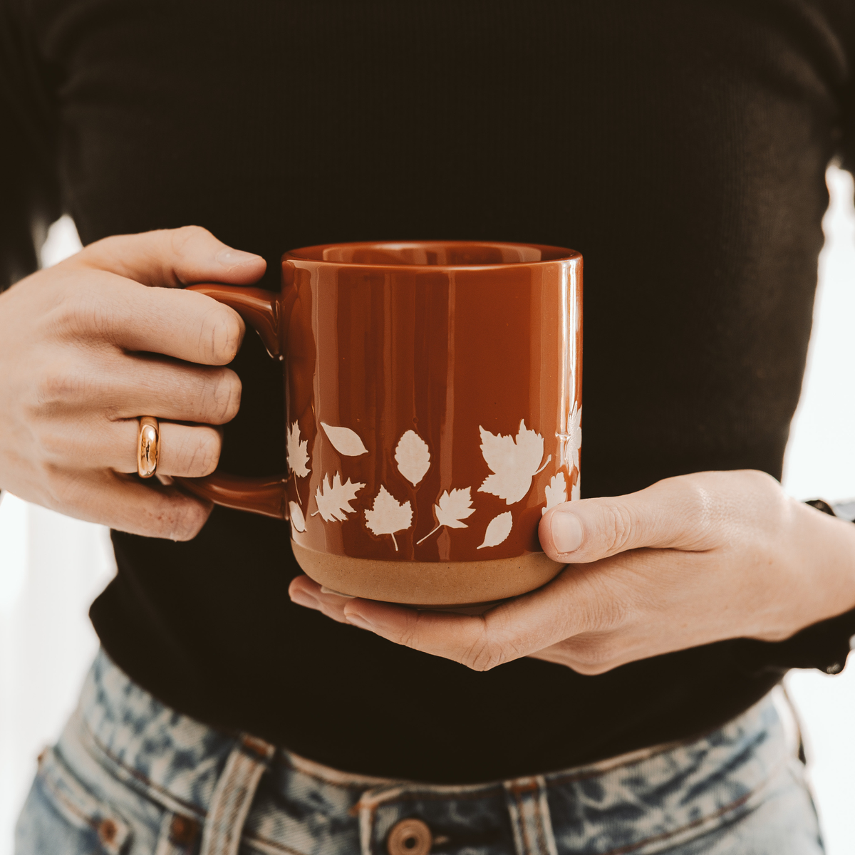 Sweet Water Decor - Fall Leaves Orange Stoneware Coffee Mug