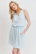 Cherish Apparel - D7375 Sleeveless Henley Style French Terry Dress