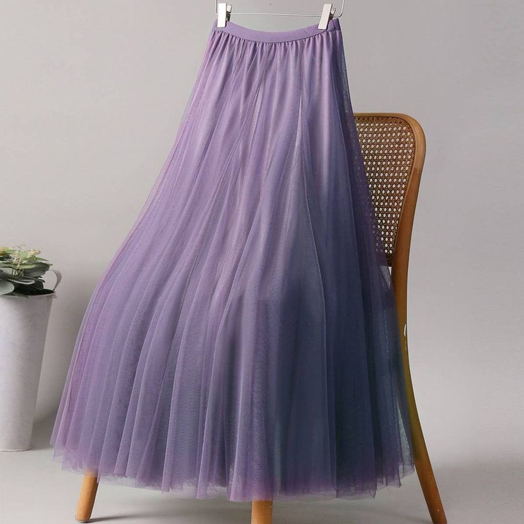 ACCITY - SOLID COLOR ELASTIC-WAIST MESH TULLE A-LINE SKIRT